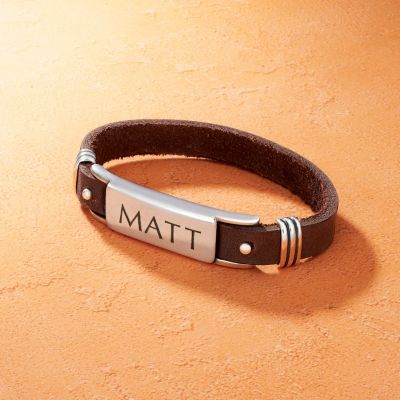 Men's Leather & Silver ID Bracelet James Avery
