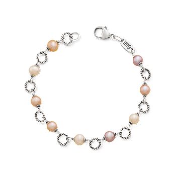 Twisted Wire Link Bracelet with Multi-Colored Cultured Pearls 
