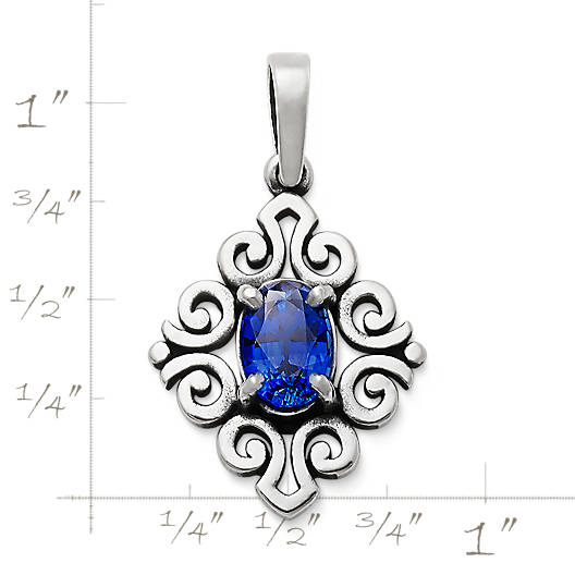 View Larger Image of Scrolled Pendant with Lab-Created Blue Sapphire