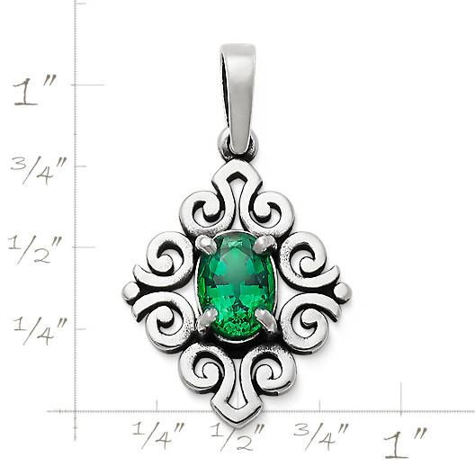 View Larger Image of Scrolled Pendant with Lab-Created Emerald