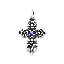 Floret Cross with Lab-Created Blue Sapphire