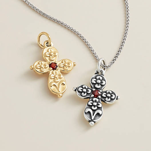 View Larger Image of Floret Cross with Garnet