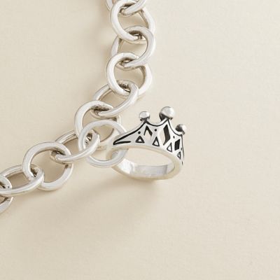 Tiny Tiara Charm on Forged Link Charm Bracelet