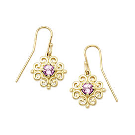 Scrolled Ear Hooks with Lab-Created Pink Sapphire