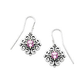 Scrolled Ear Hooks with Lab-Created Pink Sapphire