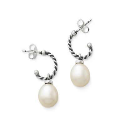 Twisted Wire Ear Posts with Cultured Pearl Drop - James Avery