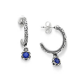 Cherished Birthstone Hoop Ear Posts with Lab Created Blue Sapphire