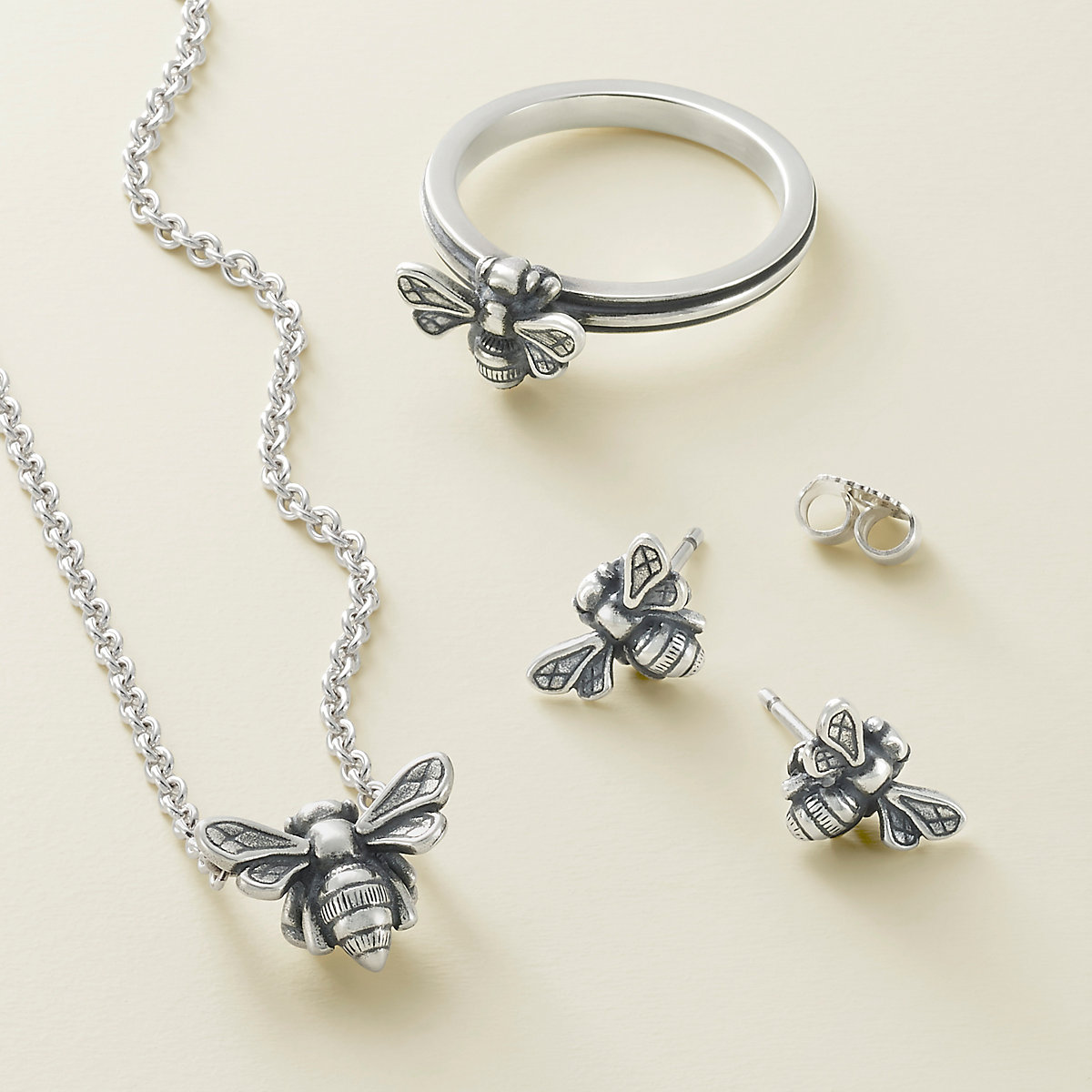 silver and gold honey bee necklace