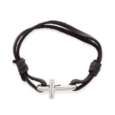 Men's Leather Cross Bracelet