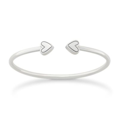 Two Hearts Flexible Cuff Bracelet in Sterling Silver