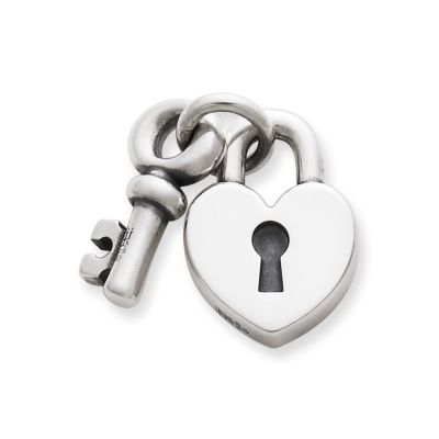 Padlock & Heart Key Charm, Sterling silver