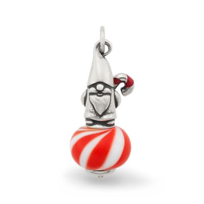 Enamel Christmas Gnome Art Glass Charm in Sterling Silver James