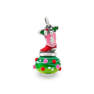 Enamel Christmas Cowboy Boot Art Glass Charm