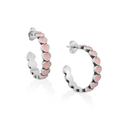 Enamel Connected Hearts Hoop Earrings