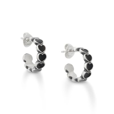Enamel Connected Hearts Hoop Earrings