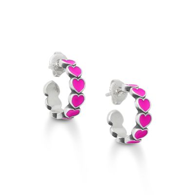 Enamel Connected Hearts Hoop Earrings