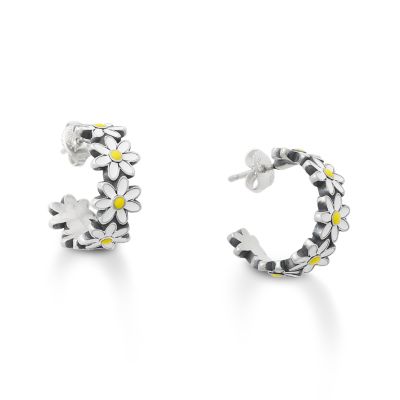 Enamel Mini Flower Hoop Earrings