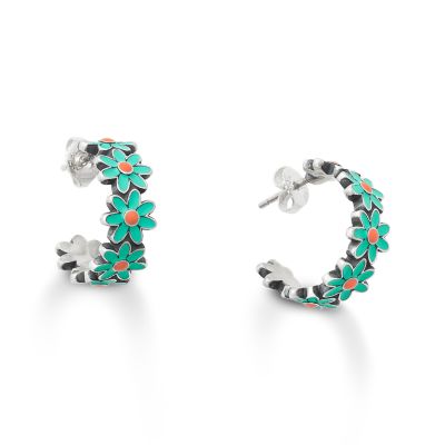 Enamel Mini Flower Hoop Earrings