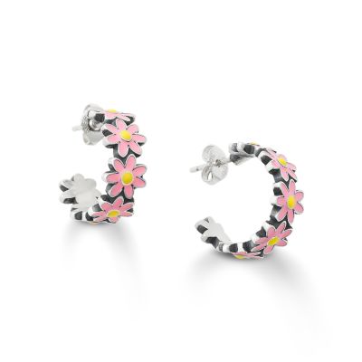 Enamel Mini Flower Hoop Earrings