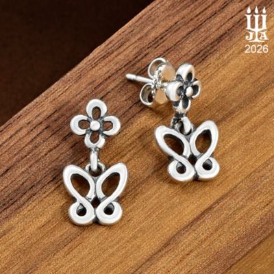 Butterfly and Flower Drop Earrings