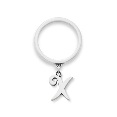 Small Script Initial Charm Dangle Ring