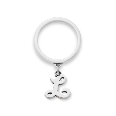 Small Script Initial Charm Dangle Ring