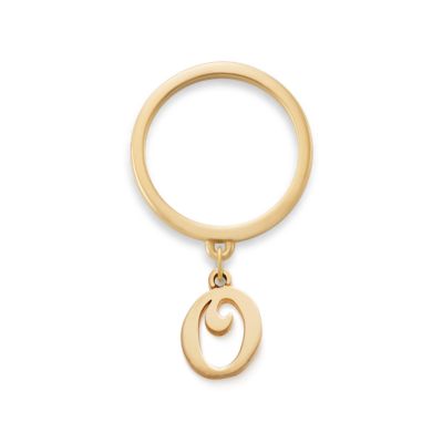 Small Script Initial Charm Dangle Ring