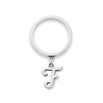 Small Script Initial Charm Dangle Ring