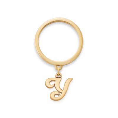 Small Script Initial Charm Dangle Ring