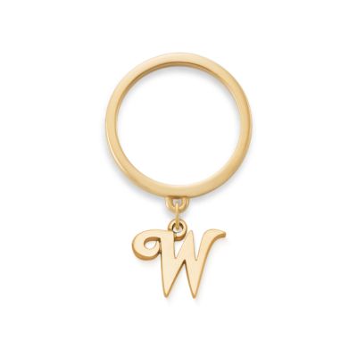 Small Script Initial Charm Dangle Ring
