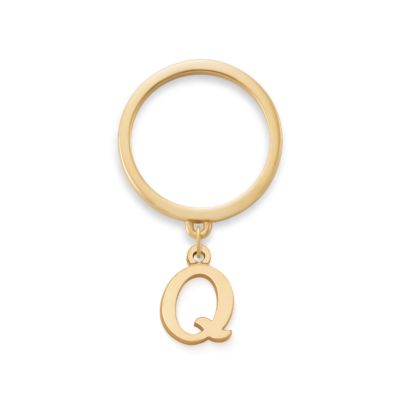 Small Script Initial Charm Dangle Ring