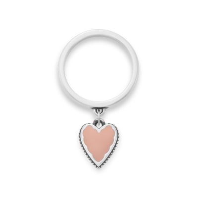 Small Enamel Heart Charm Dangle Ring