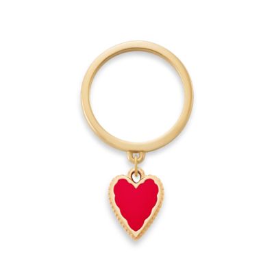 Small Enamel Heart Charm Dangle Ring