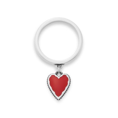 Small Enamel Heart Charm Dangle Ring