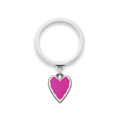 Small Enamel Heart Charm Dangle Ring