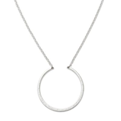 Hammered Circle Changeable Charm Holder Necklace in 14K Yellow