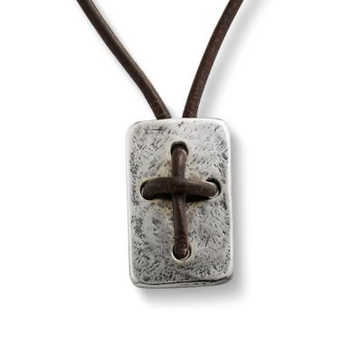 Cross on online leather cord necklace