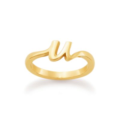 Script Initial Ring in 14K Yellow Gold