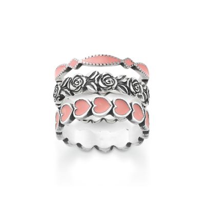 Enamel, Floral and Heart Ring Stack