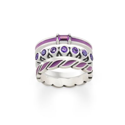 Purple Gemstone and Enameled Ring Stack