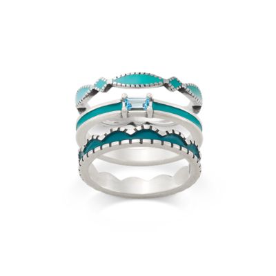 Turquoise Gemstone, Cordoba and Scalloped Ring Stack