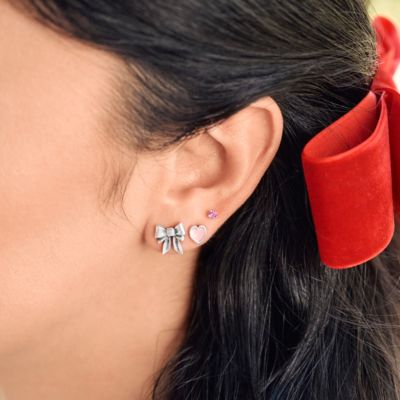 Pink Enamel and Gemstone Earring Stack